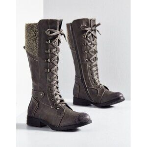 Spring Step Snowball Boots Grey Lace-Up Tall Knee-High Vegan Leather Flat Low 37